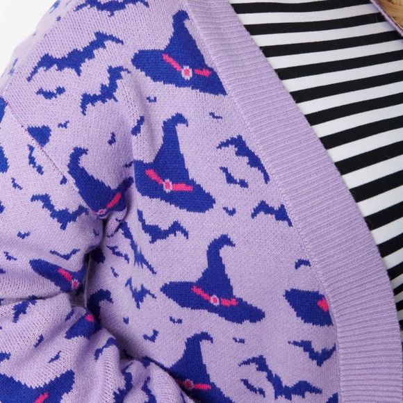 Halloween Plus-Size Cardigan by Magnolia Place, Purple and Navy Witches Hat NEW - Picture 2 of 9
